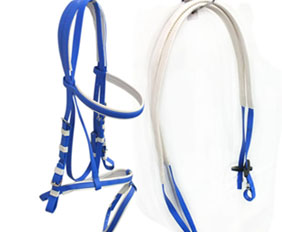 Double nosebands horse bridle with matched rein PVC