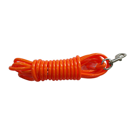 High tensile strength PVC tracking leash round 8mm neon orange 10m with hook