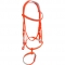 Red horse bridle with two nosebands for race