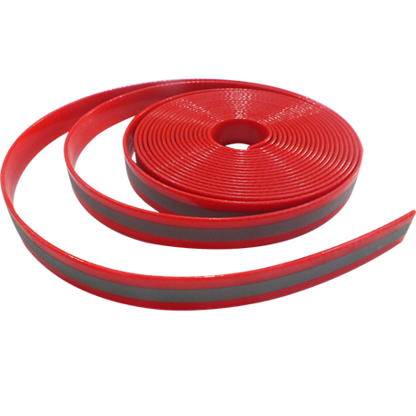 Fluorescent Red reflective TPU plastic coated Nylon webbing