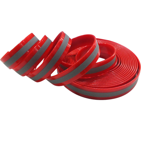 Red reflective TPU plastic coated Nylon webbing