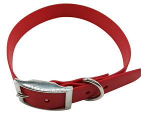 Custom red pet collar made from plastic coated webbings