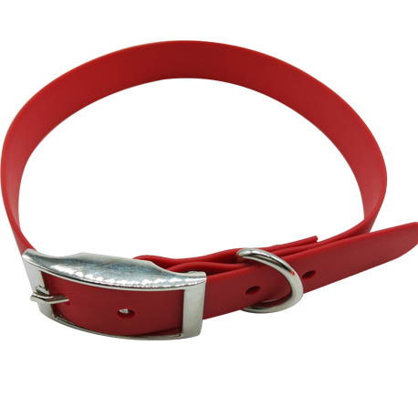 Custom red pet collar made from plastic coated webbings