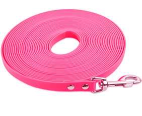 15 mm wide waterproof PVC dog tracking leash in pink