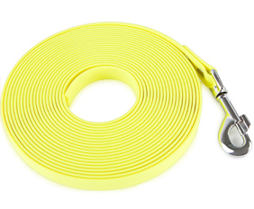 Neon yellow 30 ft dog lead tracking made from PVC coated straps