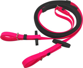Hot pink PVC split rein with black anti slip rubber grip