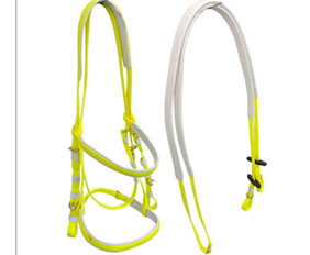 Neon yellow PVC horse racing bridles and reins for sale