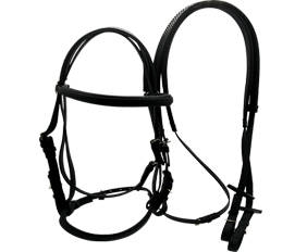 Black PVC horse tack bridles with soft padding on browband