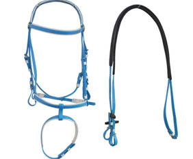 Sky blue PVC horse bridles and reins for sale