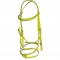 A well-fitted horse bridle with two nosebands in neon yellow