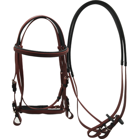 Full horse bridle with rein PVC maroon color