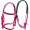 Hot pink horse bridle and rein with black soft padding