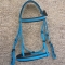 Sky blue padded riding bridle with rein made from PVC coated nylon webbings company