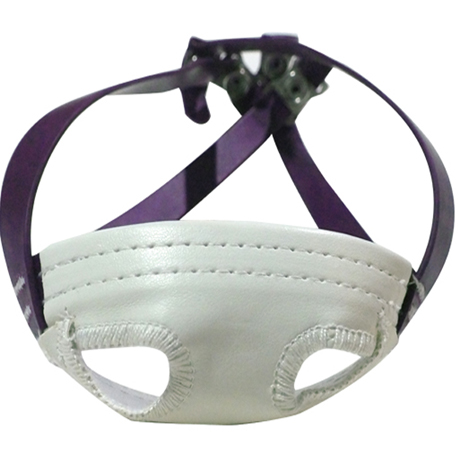 Purple sporting helmet chin straps