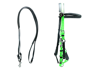 neon green with black endurance bridle and halter combination PVC